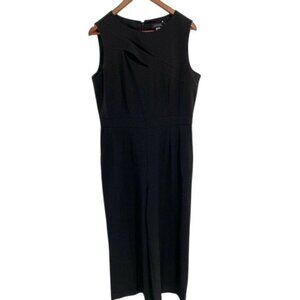 Tahari ASL Jumpsuit PANTS LASER CUT FRONT SLEEVELESS POCKETS BLACK SIZE 14 NWOT